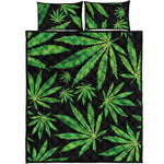 Watercolor Marijuana Leaf Pattern Print Quilt Bed Set