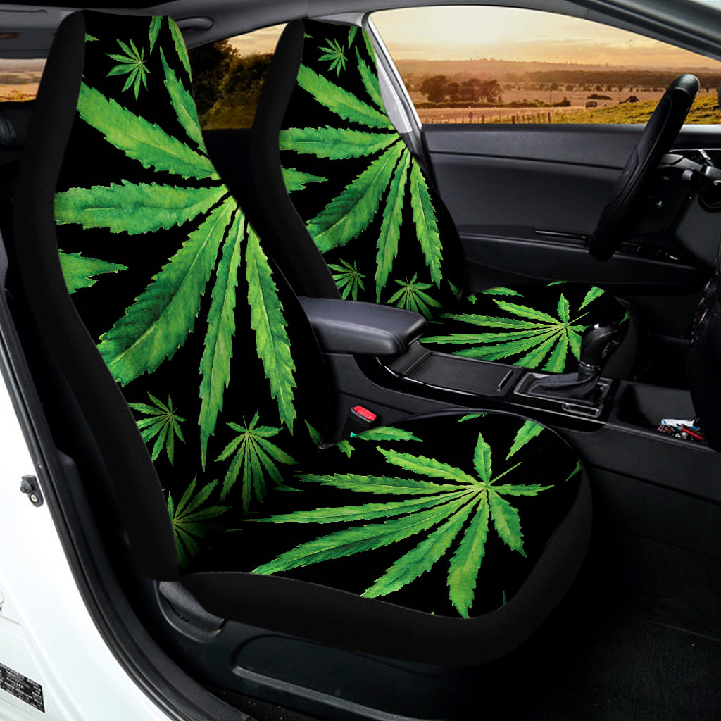 Watercolor Marijuana Leaf Pattern Print Universal Fit Car Seat Covers