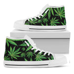 Watercolor Marijuana Leaf Pattern Print White High Top Shoes