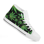 Watercolor Marijuana Leaf Pattern Print White High Top Shoes