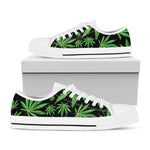 Watercolor Marijuana Leaf Pattern Print White Low Top Shoes
