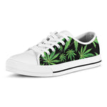 Watercolor Marijuana Leaf Pattern Print White Low Top Shoes