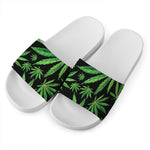 Watercolor Marijuana Leaf Pattern Print White Slide Sandals