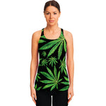 Watercolor Marijuana Leaf Pattern Print Women's Racerback Tank Top