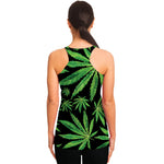 Watercolor Marijuana Leaf Pattern Print Women's Racerback Tank Top