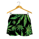 Watercolor Marijuana Leaf Pattern Print Women's Shorts