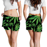 Watercolor Marijuana Leaf Pattern Print Women's Shorts