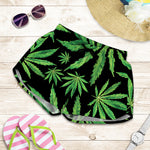 Watercolor Marijuana Leaf Pattern Print Women's Shorts
