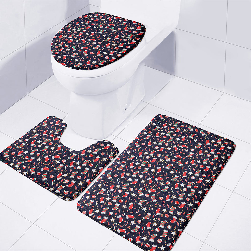 Watercolor Merry Christmas Pattern Print 3 Piece Bath Mat Set