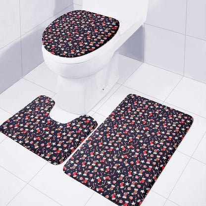 Watercolor Merry Christmas Pattern Print 3 Piece Bath Mat Set