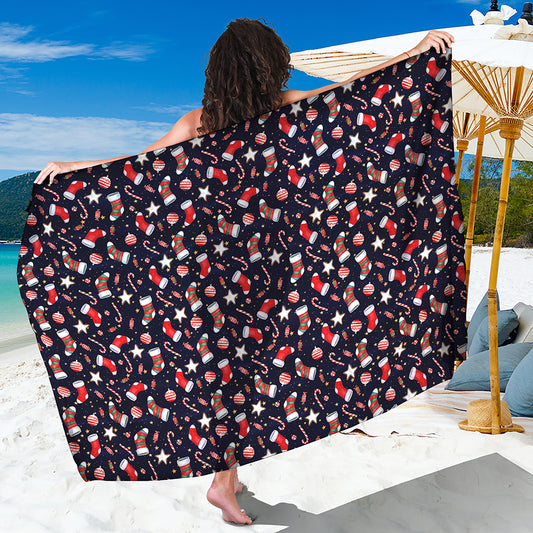 Watercolor Merry Christmas Pattern Print Beach Sarong Wrap