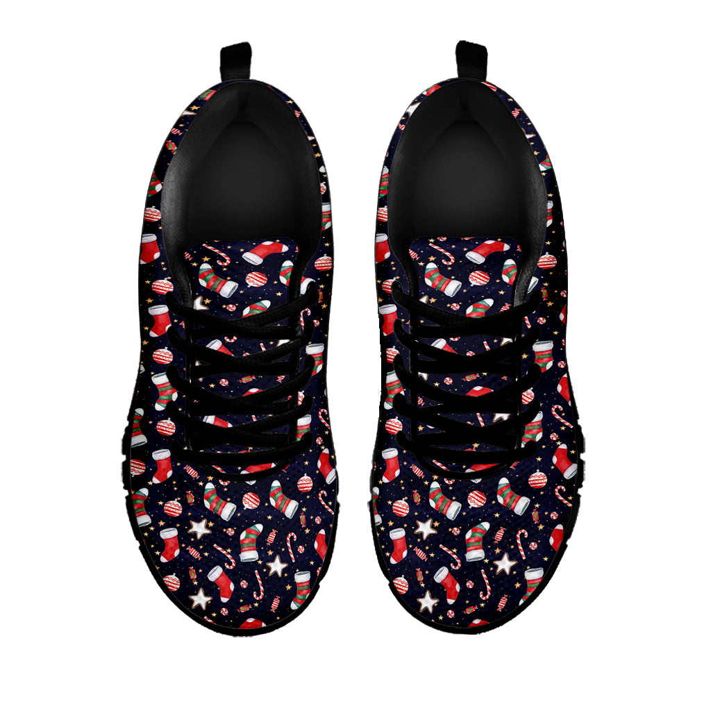 Watercolor Merry Christmas Pattern Print Black Sneakers