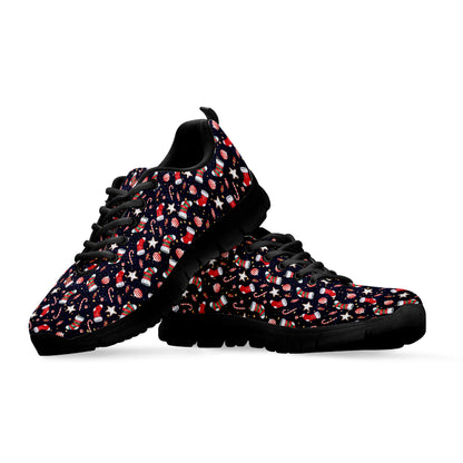 Watercolor Merry Christmas Pattern Print Black Sneakers