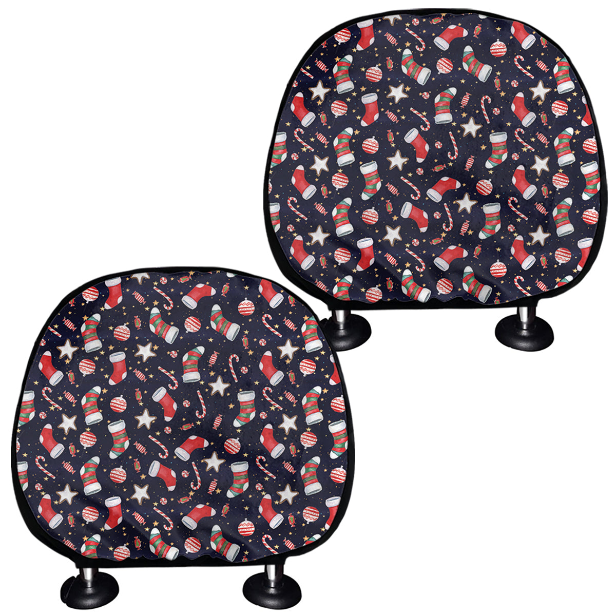 Watercolor Merry Christmas Pattern Print Car Headrest Covers