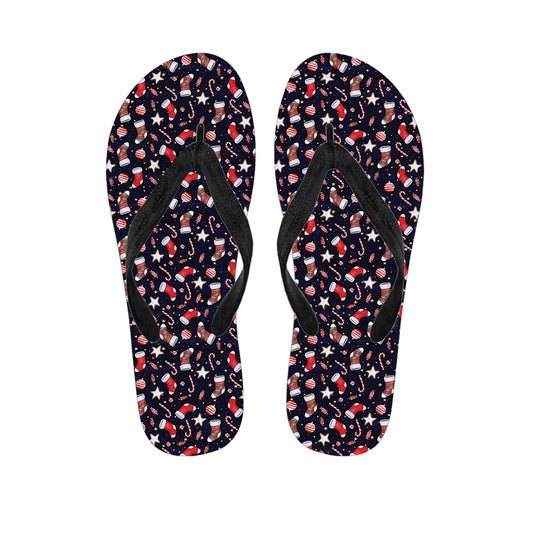 Watercolor Merry Christmas Pattern Print Flip Flops