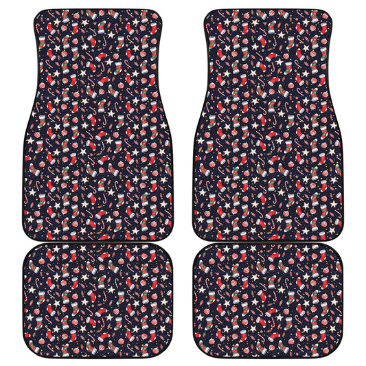 Watercolor Merry Christmas Pattern Print Front and Back Car Floor Mats