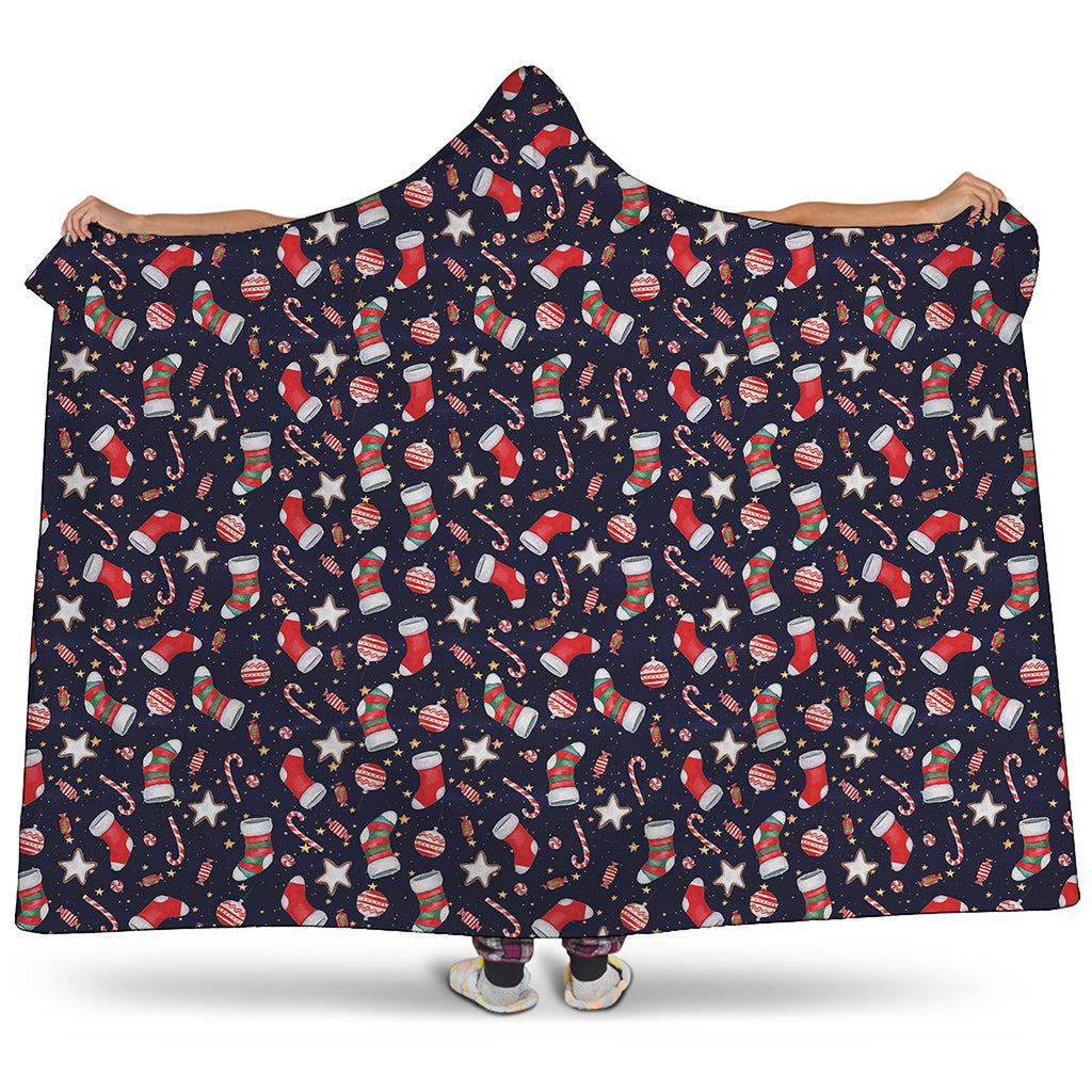 Watercolor Merry Christmas Pattern Print Hooded Blanket
