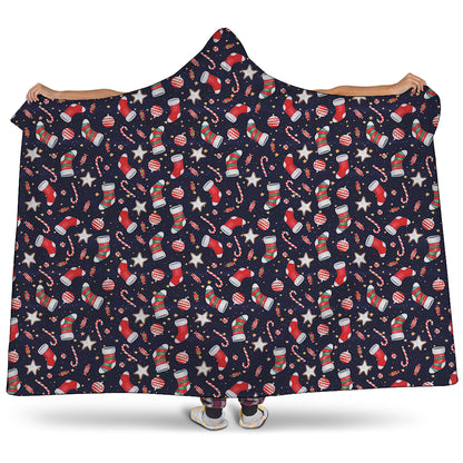 Watercolor Merry Christmas Pattern Print Hooded Blanket