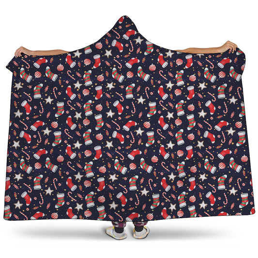 Watercolor Merry Christmas Pattern Print Hooded Blanket