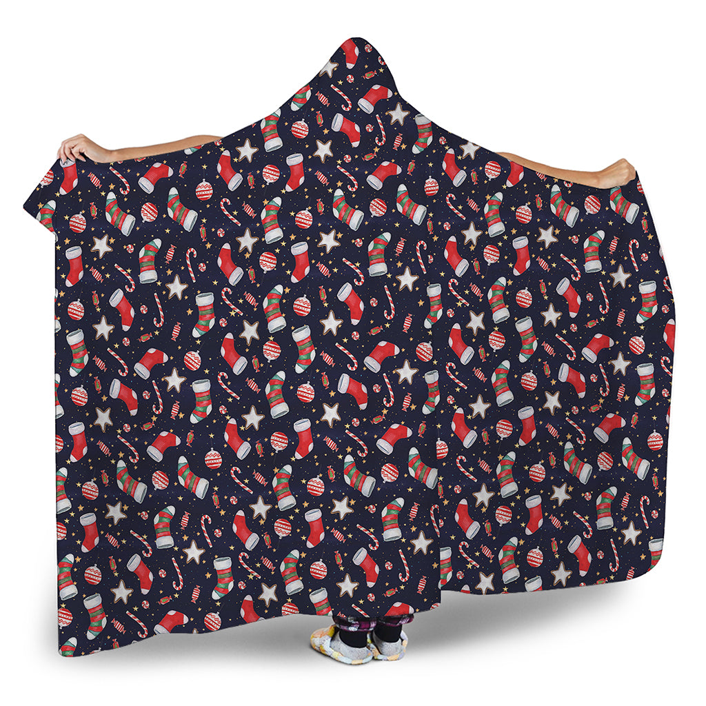 Watercolor Merry Christmas Pattern Print Hooded Blanket