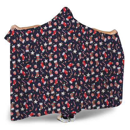 Watercolor Merry Christmas Pattern Print Hooded Blanket