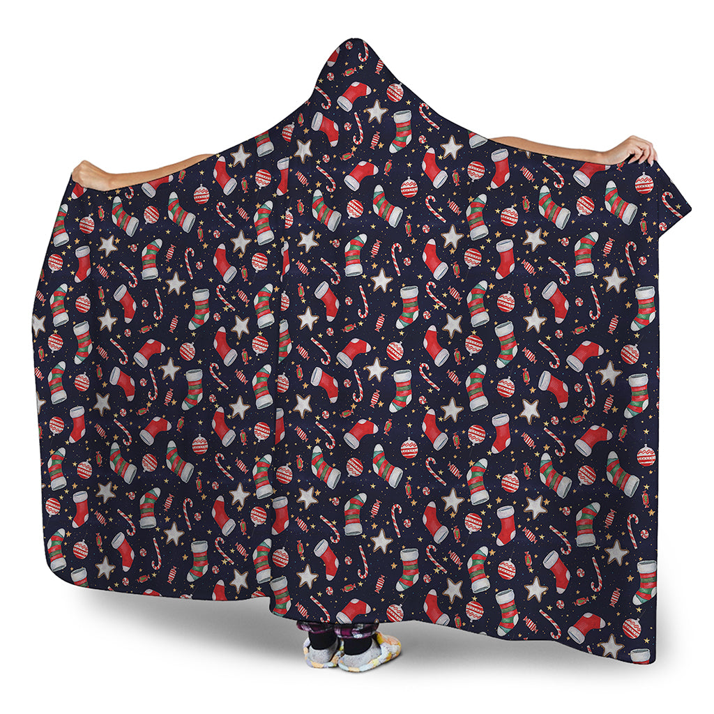 Watercolor Merry Christmas Pattern Print Hooded Blanket