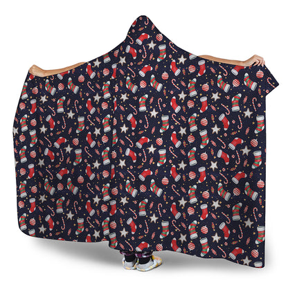Watercolor Merry Christmas Pattern Print Hooded Blanket