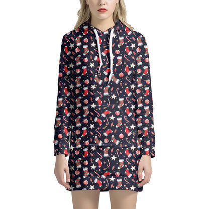 Watercolor Merry Christmas Pattern Print Hoodie Dress