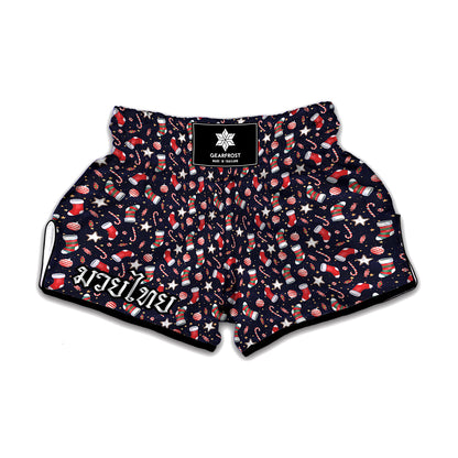 Watercolor Merry Christmas Pattern Print Muay Thai Boxing Shorts