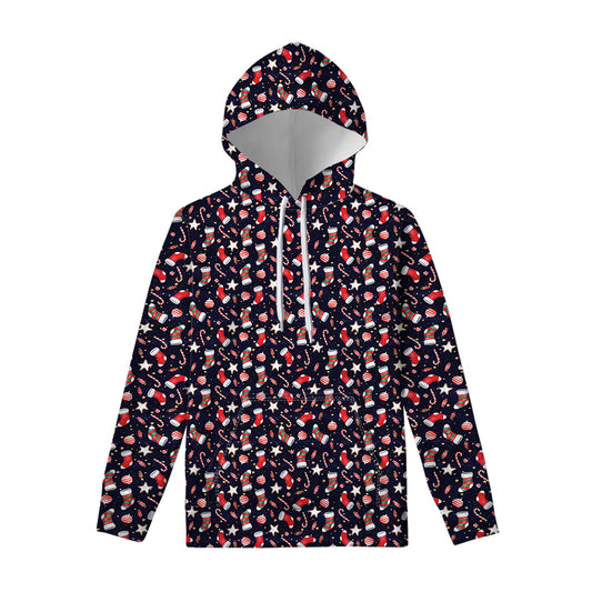 Watercolor Merry Christmas Pattern Print Pullover Hoodie