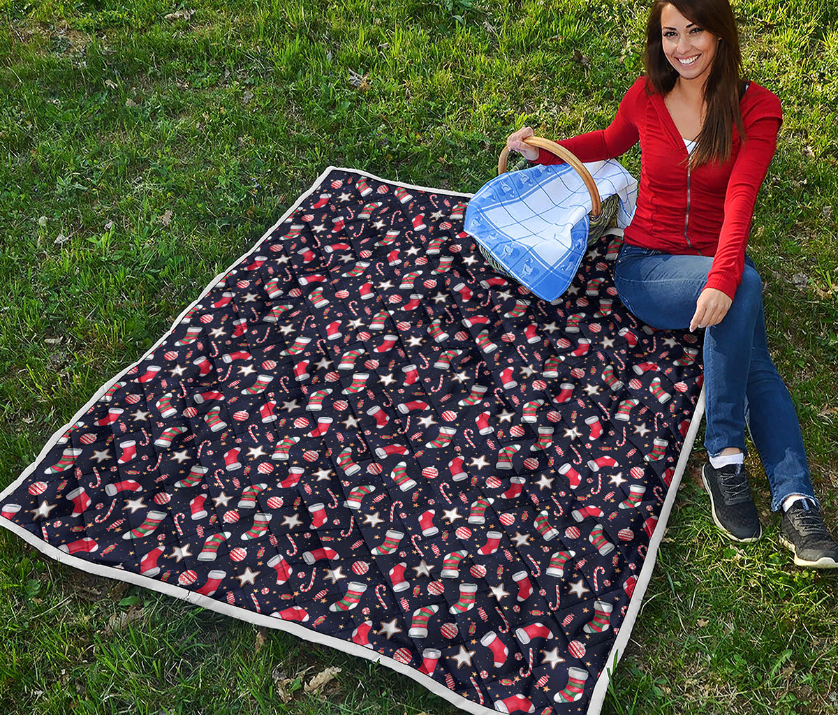 Watercolor Merry Christmas Pattern Print Quilt