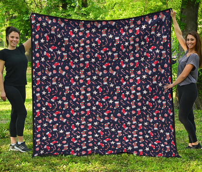 Watercolor Merry Christmas Pattern Print Quilt