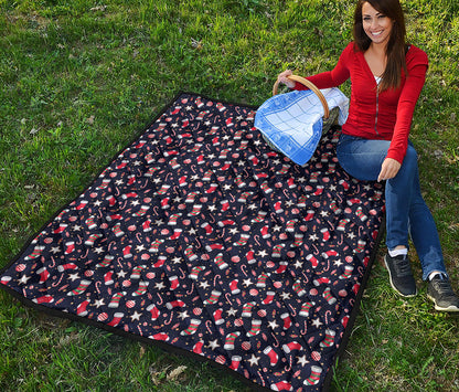 Watercolor Merry Christmas Pattern Print Quilt