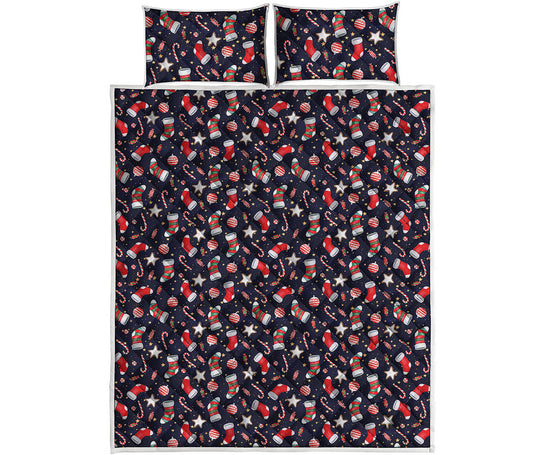 Watercolor Merry Christmas Pattern Print Quilt Bed Set