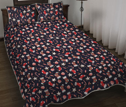Watercolor Merry Christmas Pattern Print Quilt Bed Set