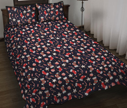 Watercolor Merry Christmas Pattern Print Quilt Bed Set