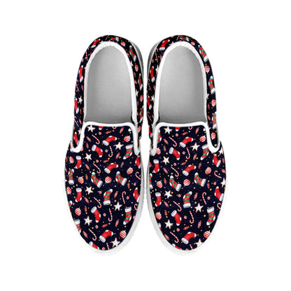 Watercolor Merry Christmas Pattern Print White Slip On Shoes