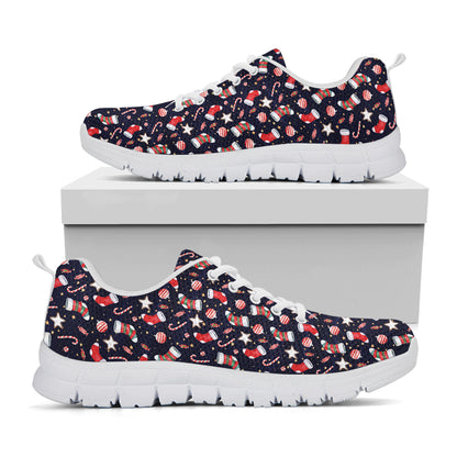 Watercolor Merry Christmas Pattern Print White Sneakers