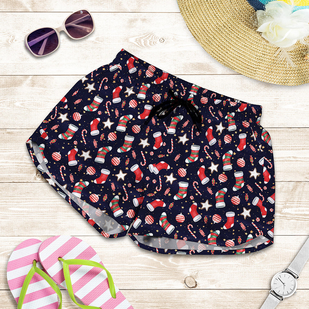 Watercolor Merry Christmas Pattern Print Women's Shorts