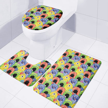 Watercolor Monster Pattern Print 3 Piece Bath Mat Set
