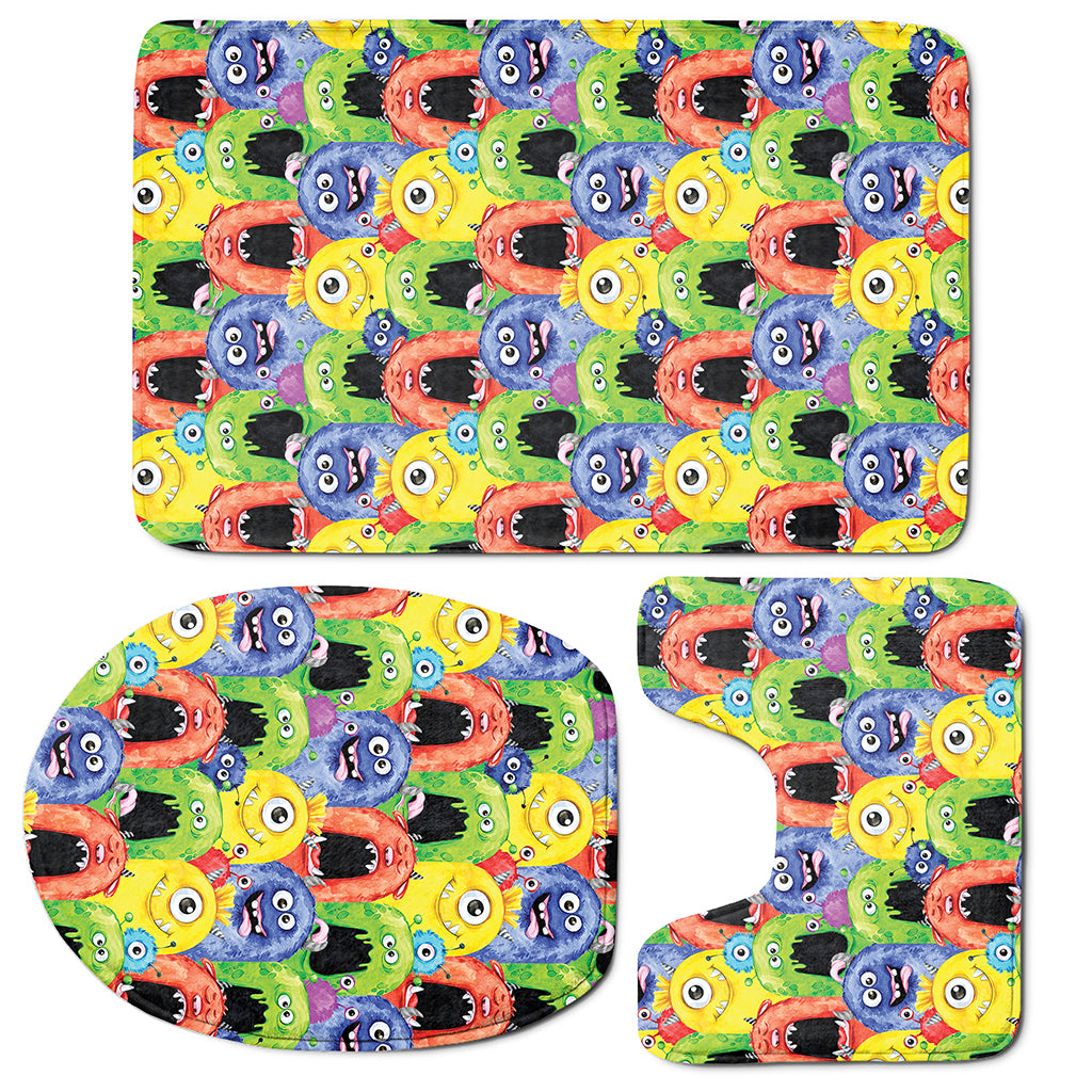 Watercolor Monster Pattern Print 3 Piece Bath Mat Set