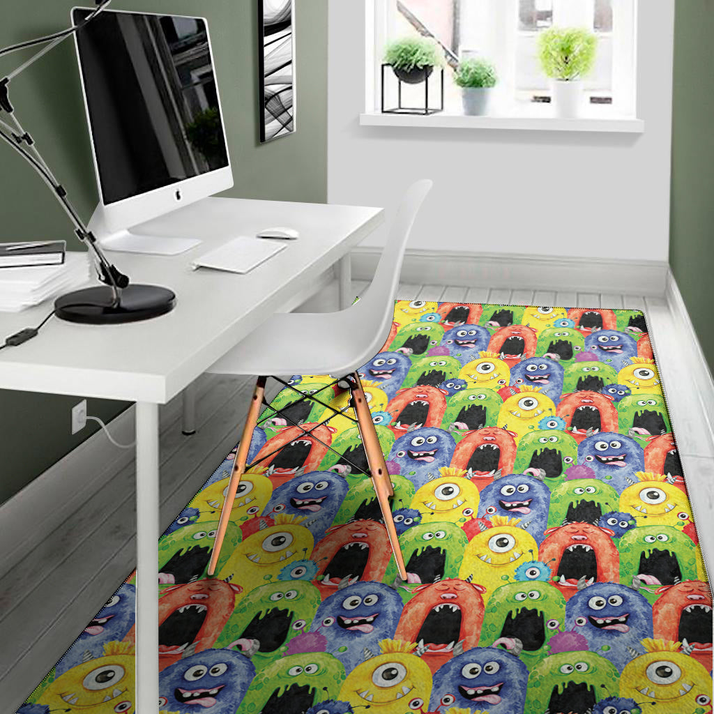 Watercolor Monster Pattern Print Area Rug