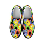 Watercolor Monster Pattern Print Black Slip On Shoes