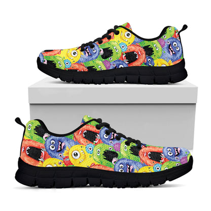 Watercolor Monster Pattern Print Black Sneakers