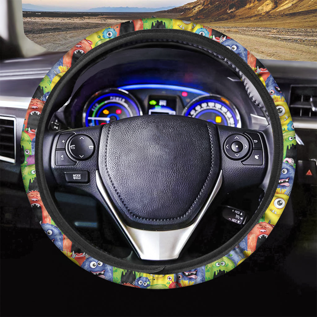 Watercolor Monster Pattern Print Car Steering Wheel Cover