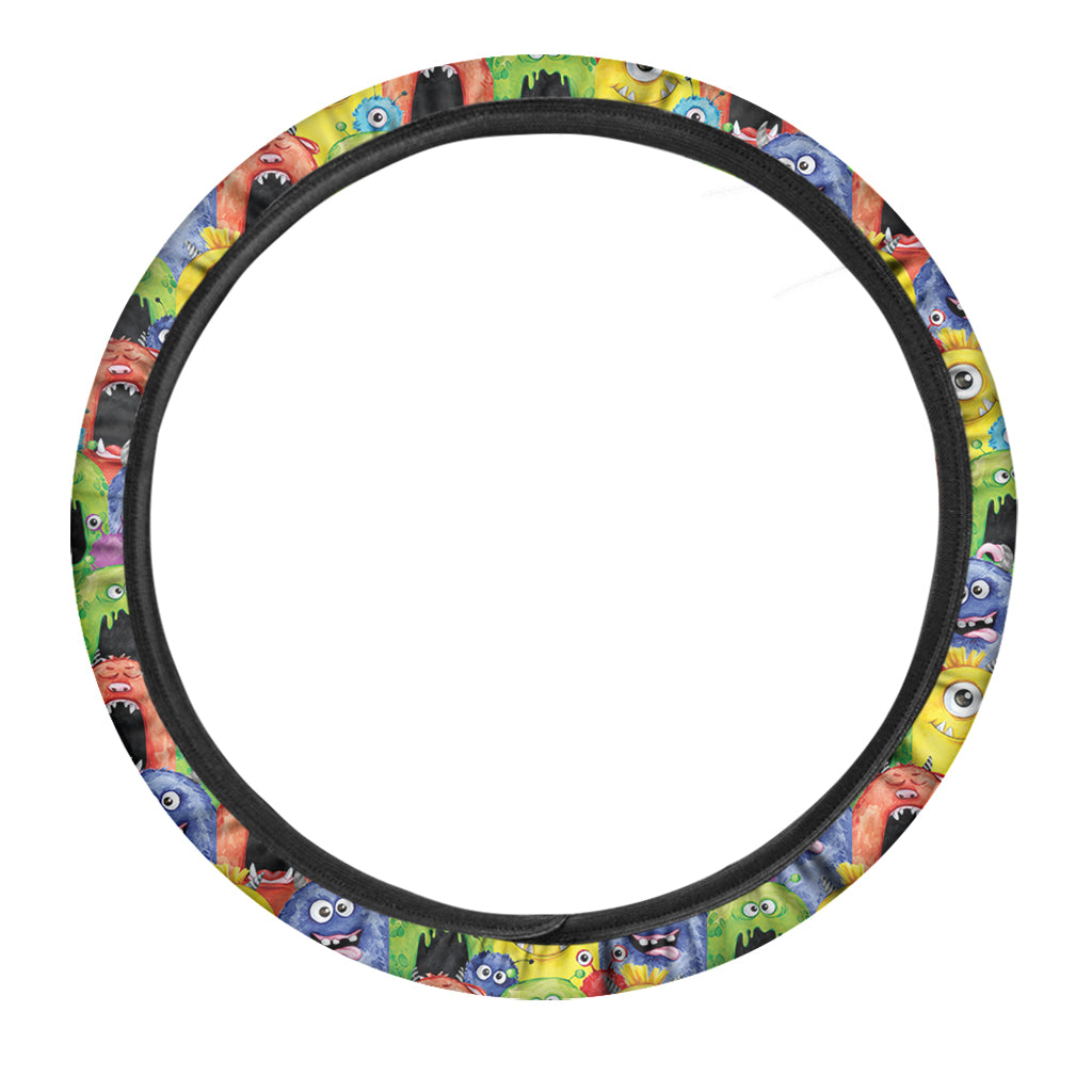 Watercolor Monster Pattern Print Car Steering Wheel Cover
