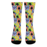 Watercolor Monster Pattern Print Crew Socks
