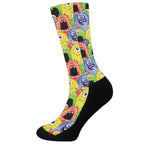 Watercolor Monster Pattern Print Crew Socks