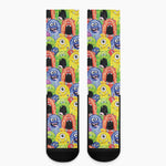 Watercolor Monster Pattern Print Crew Socks