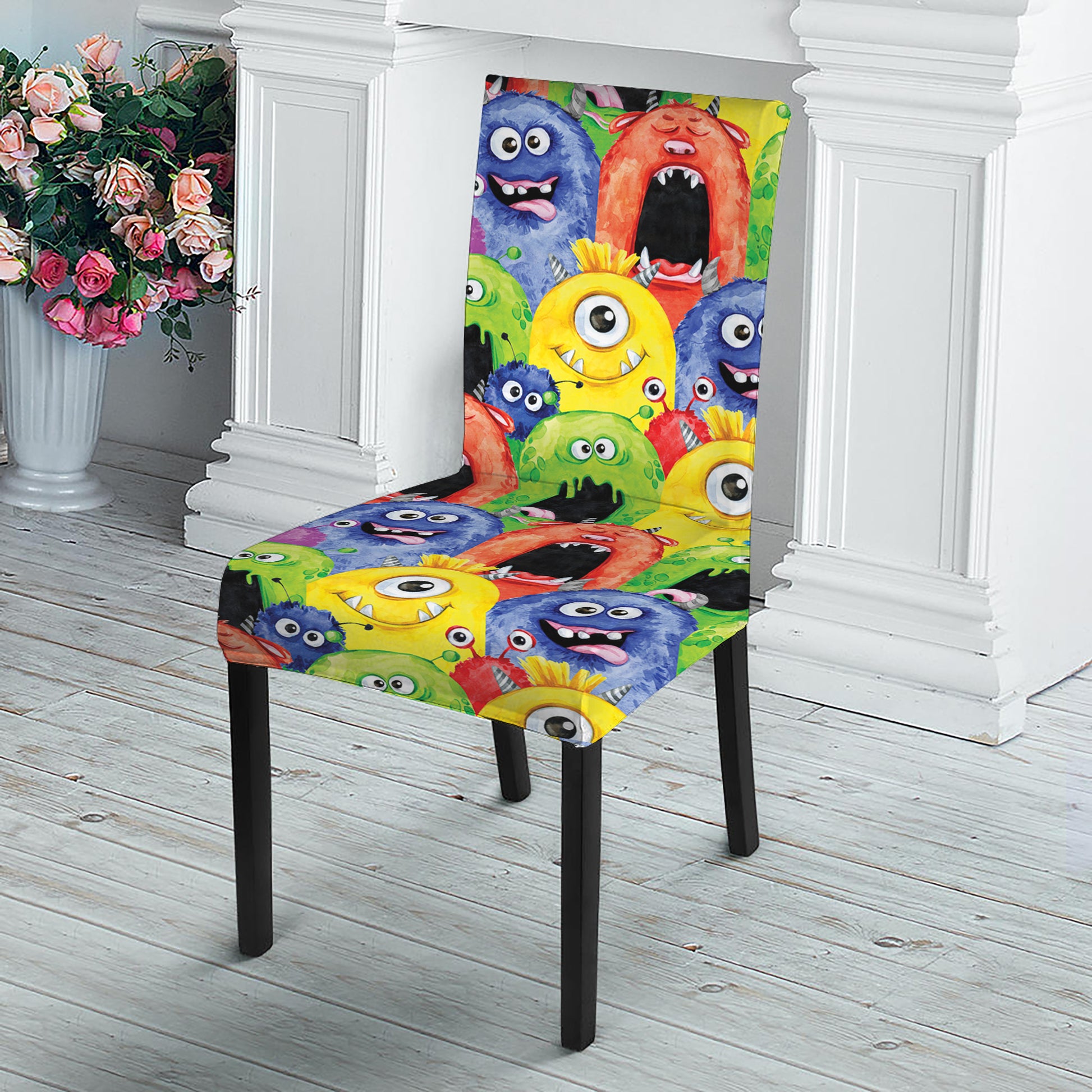 Watercolor Monster Pattern Print Dining Chair Slipcover